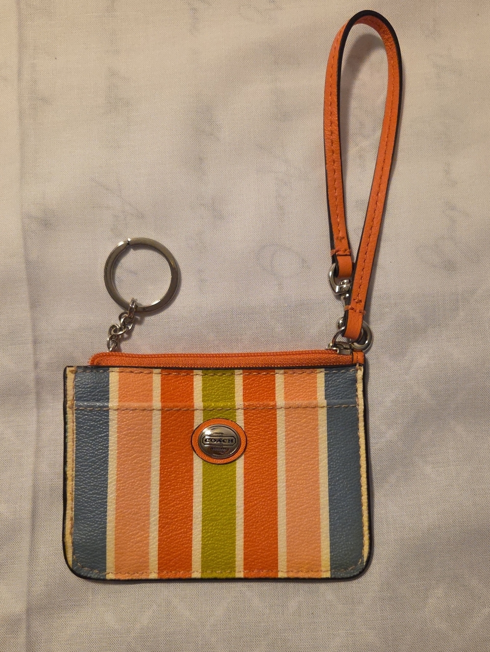 Coach Multi-Colored Leather Striped ID Skinny Mini Wallet Wristlet